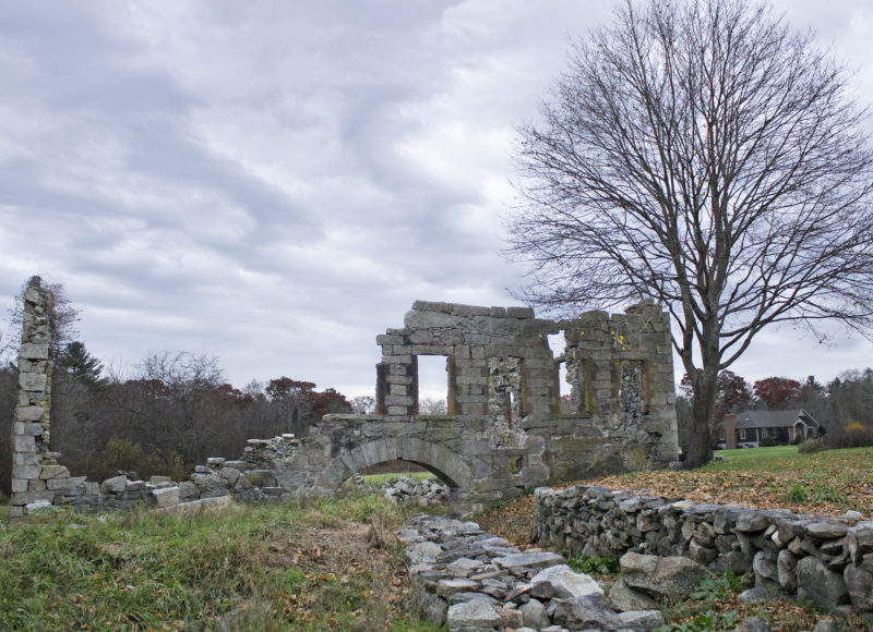 The ruined stone walls of White's Factory and connected channel