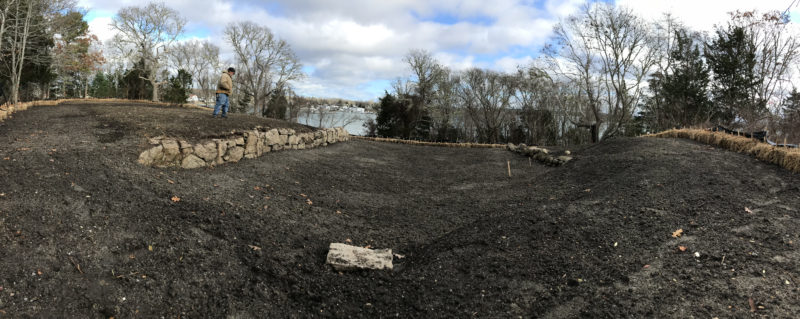 Panorama of the restoration at the top of Wickets Island.