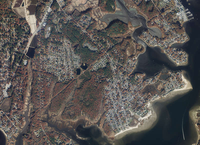 aerial image of Wareham River salt marshes