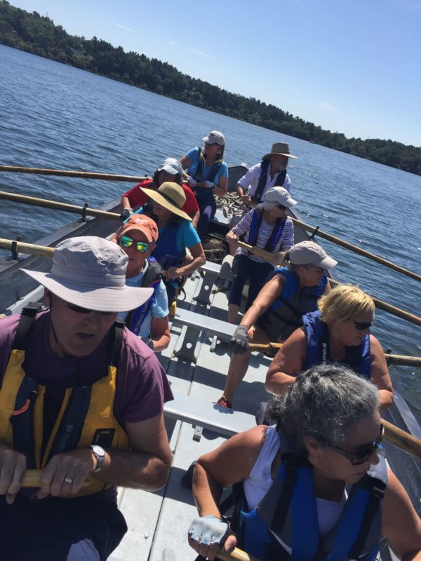 Rowing team on a Monomoy lifesaving whaleboat at Massachusetts Maritime Academy
