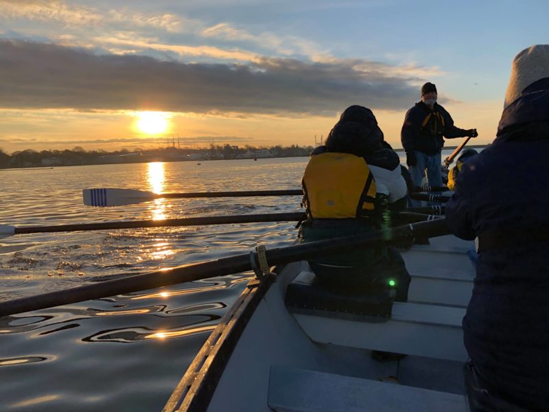 Whaling City Rowing boat on New Bedford Harbor at sunrise