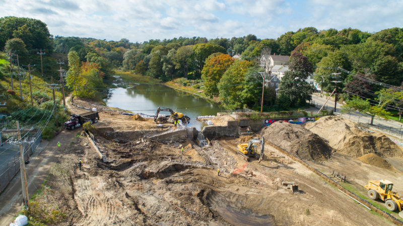 Holmes Dam in Plymouth just after being breached in fall 2018