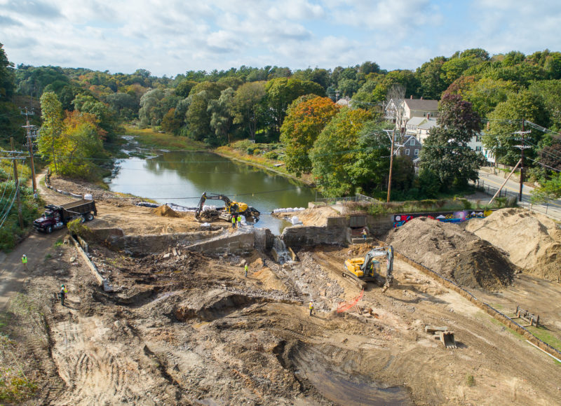 Holmes Dam in Plymouth just after being breached in fall 2018