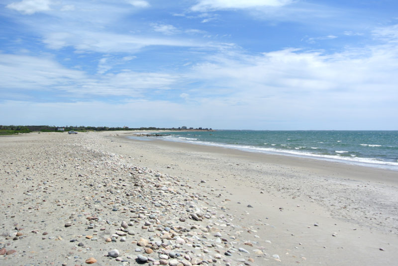The view east along the rocky shoreline of South Shore Beach in Little Compton