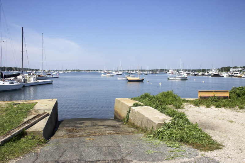 The concrete boat launch at Red Brook Harbor Boat Ramp in Bourne