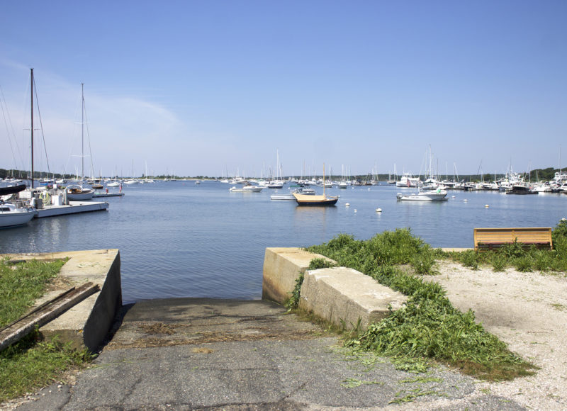 The concrete boat launch at Red Brook Harbor Boat Ramp in Bourne