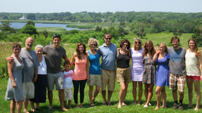 Family of Selden Prentice in front of Richmond Pond in Westport