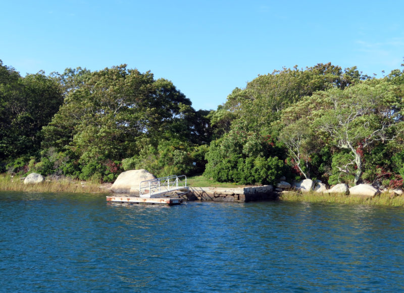 Small floating dock at the pier attached to Bull Island, in Naushon's Hadley Harbor.