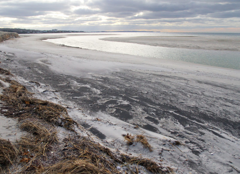 Patches of Black sand swirled into the shore of Black Beach