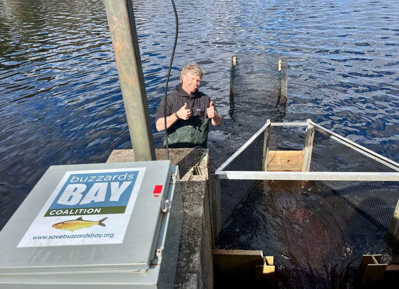 Director of Monitoring Programs Tony Williams give the thumbs up after he installs a fish monitor at a local dam.