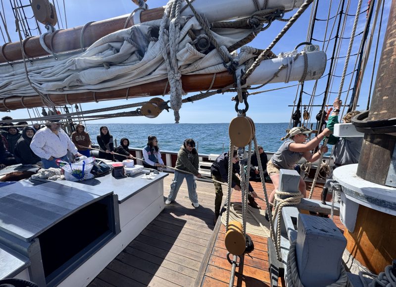 Hoisting the sails on the Ernestina-Morrissey