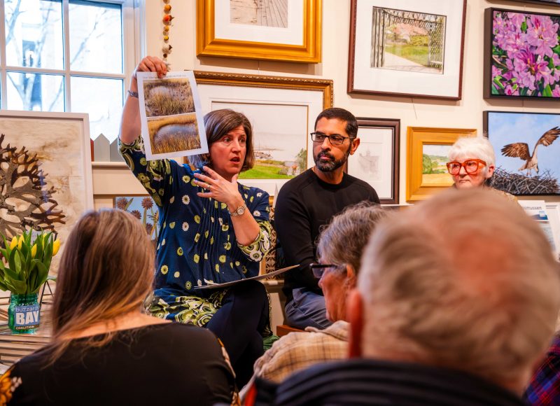 Scientists Rachel Jakuba, Neil Ganju, and Susan Teal at a panel discussion about the book at the Drawing Room in New Bedford.