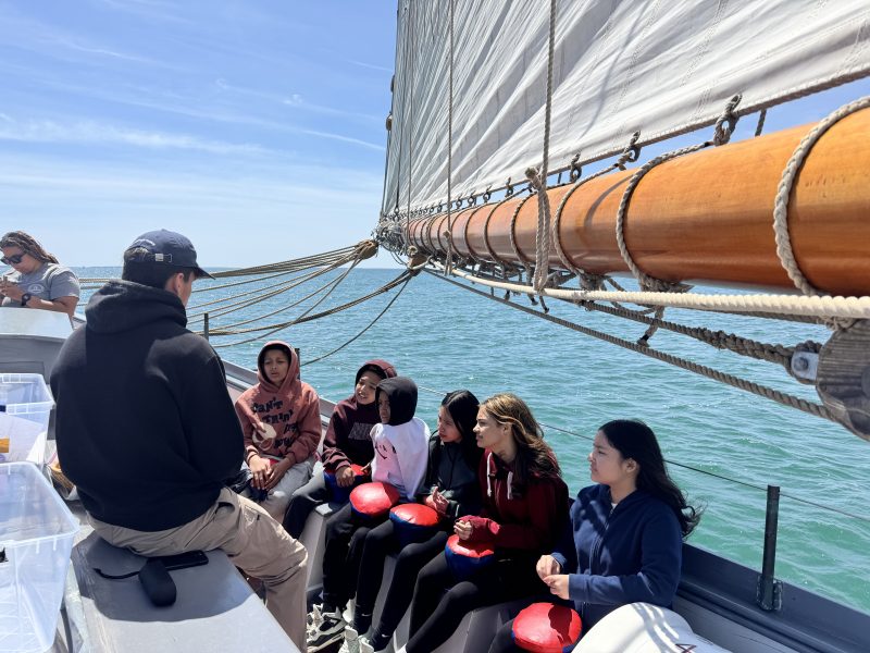 Logan Mendes and kids aboard the Ernestina-Morrissey