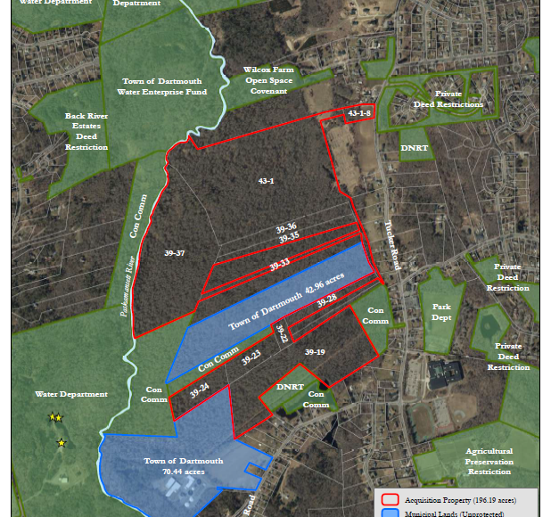 Map shows protected land along Paskamansett River.