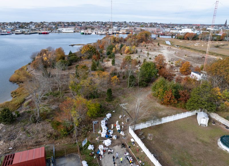 Overhead image of the Marsh Island cleanup efforts.