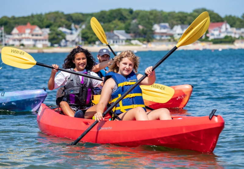 Kids kayaking on Onset Bay