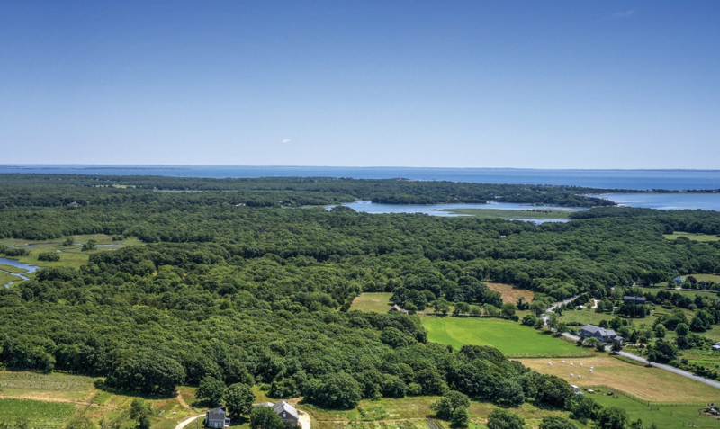 Birds-eye view of conserved land near Wainer Farm in South Dartmouth